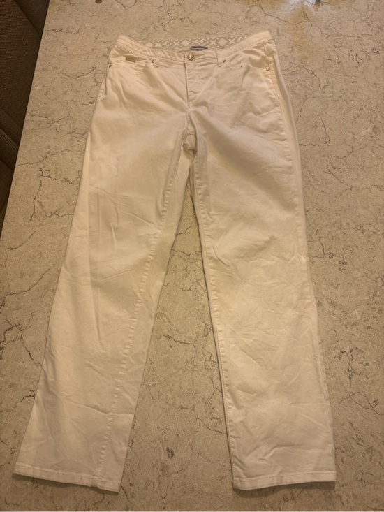 JM Collection Denim - JM Collection Women’s White Straight Leg Stretch Pants with bedazzled buttons
